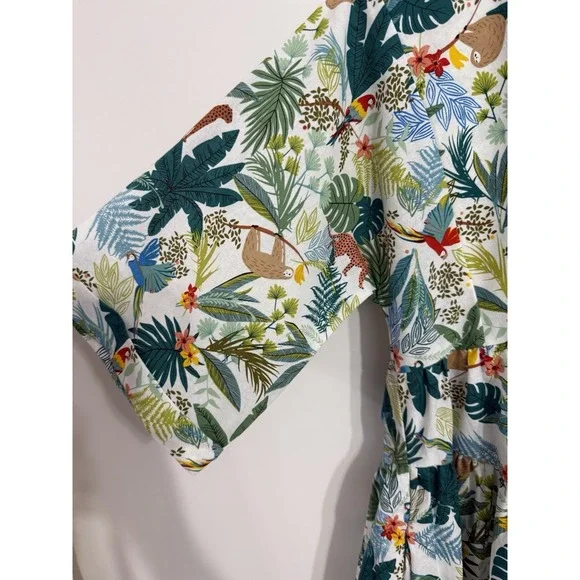 Molly Bracken Dress‎ Medium Jungle Tropical Print Multicolor Cotton Mini Tassel - Picture 3 of 8